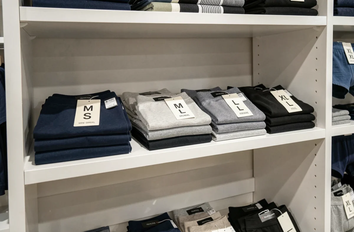 Sélection de boxers kangourou pour homme en différentes tailles sur un présentoir de magasin