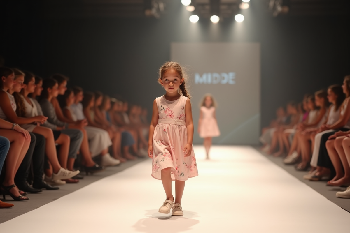 Jeune fille marche confiante sur le runway lors d