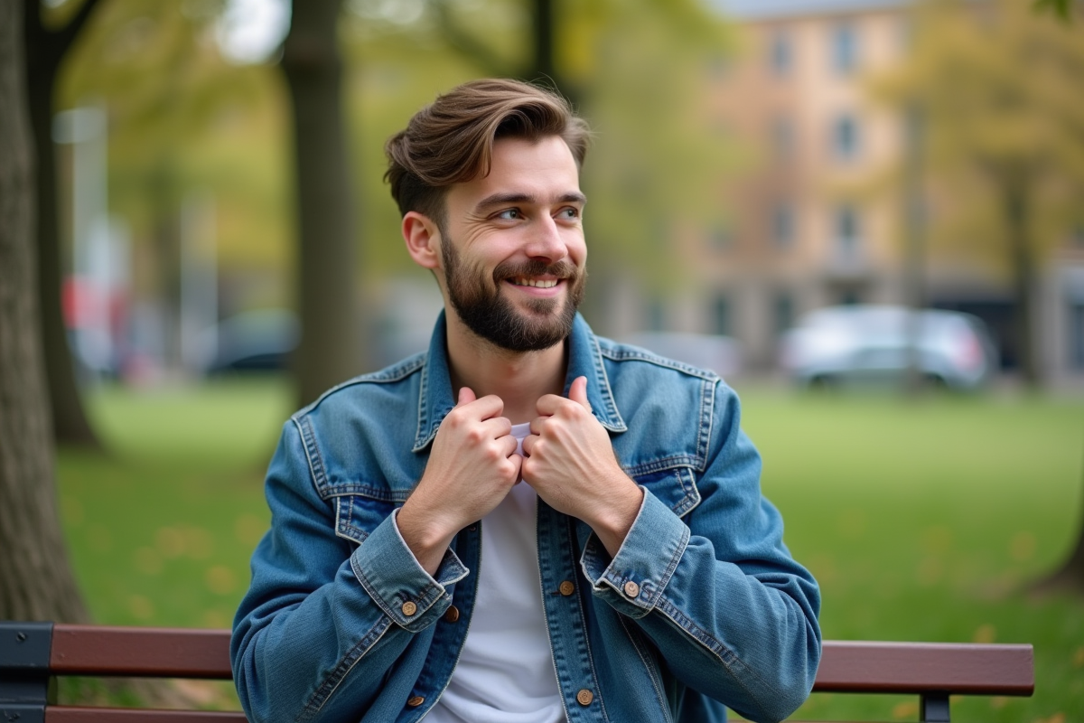 Homme décontracté avec barbe dans un parc en plein air