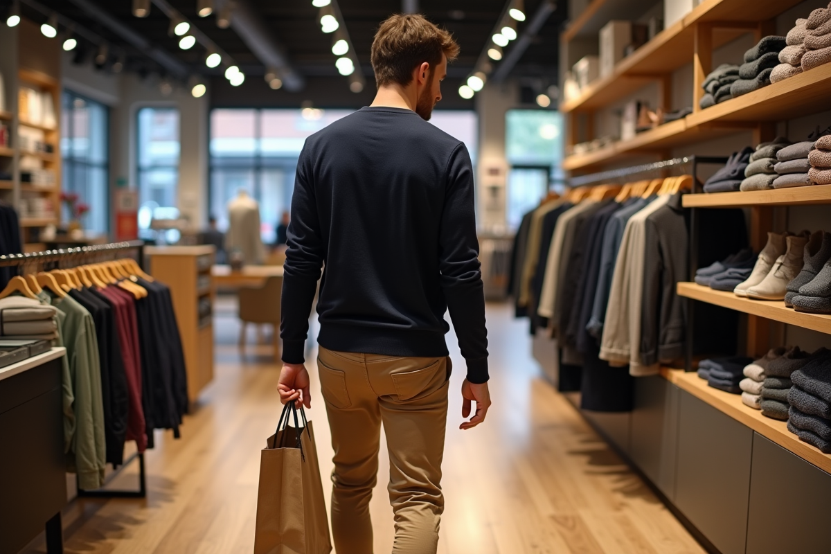 Homme curieux entrant dans une boutique belge moderne