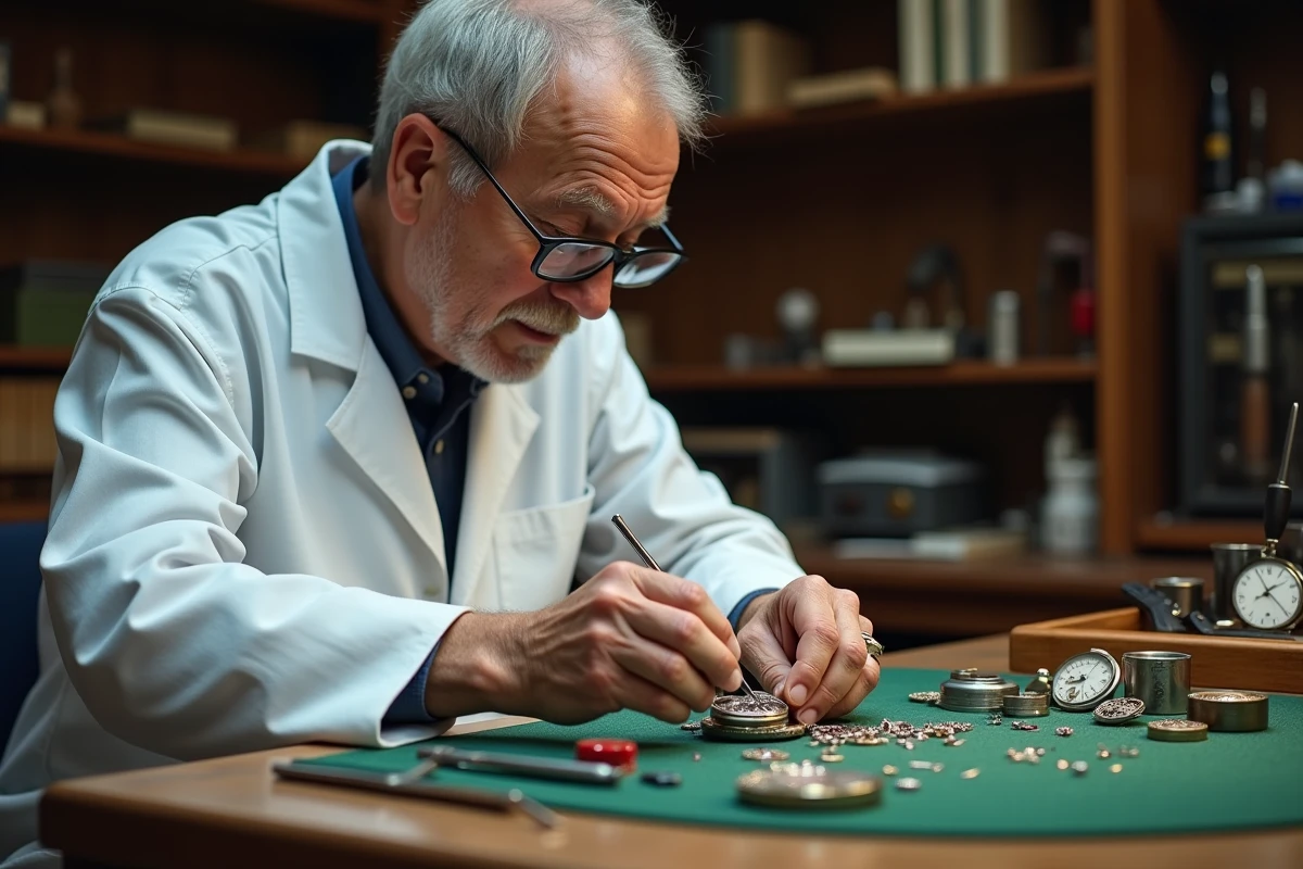 Horloger maître assemblant un mouvement de montre haute complication dans un atelier genevois traditionnel