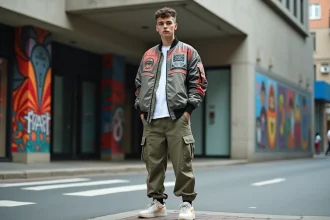 Jeune homme en streetwear urbain moderne