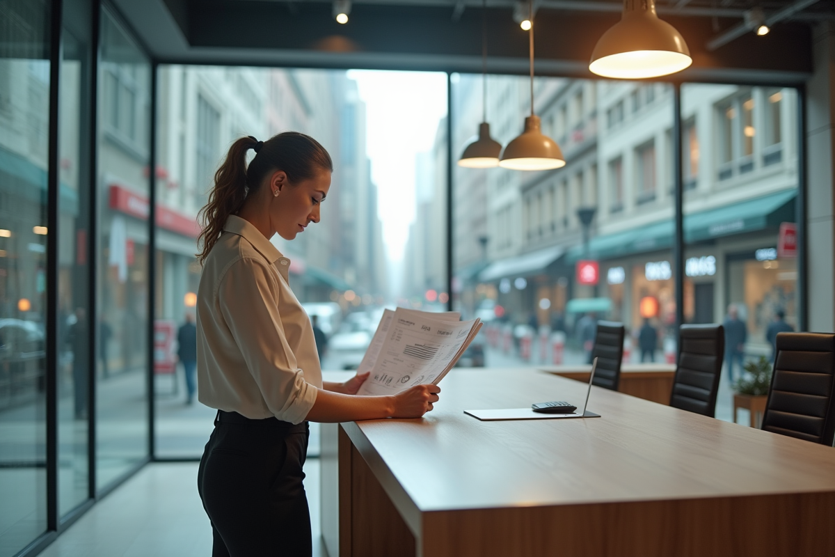 Responsable de magasin analysant des données dans son bureau